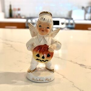 Ceramic Angel Figurine with Pumpkin